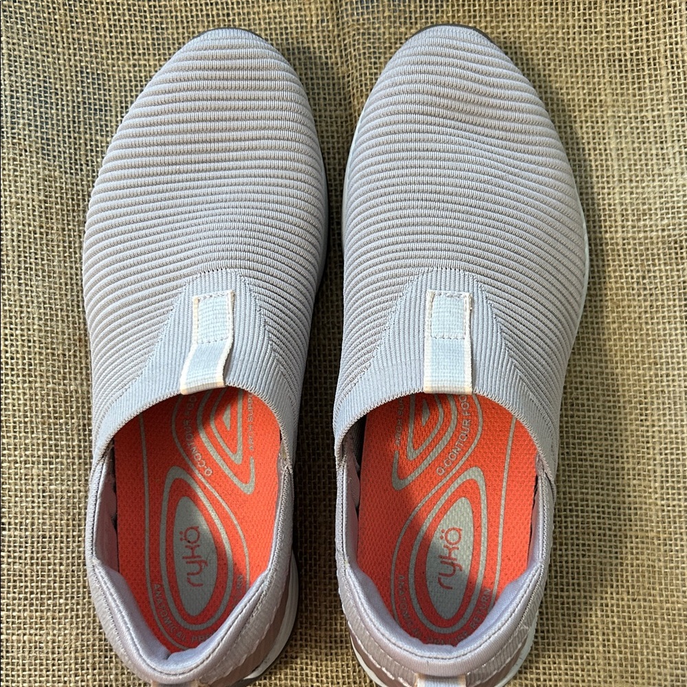 Ryka Slip-On Mesh Loafers in Light Gray with Orange Insole